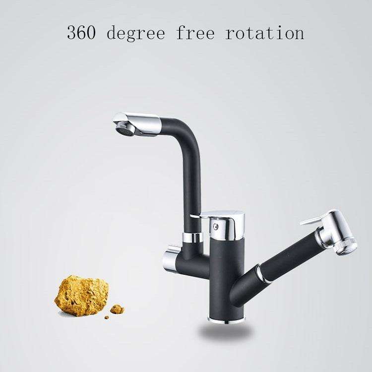 Kitchen Pull-Out Double Faucet Water Table Hot And Cold Water Faucet, Specification: Round Univer...