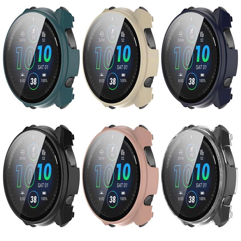 For Garmin Forerunner 965 PC + Toughened Film Integrated Watch Protective Case(Transparent)