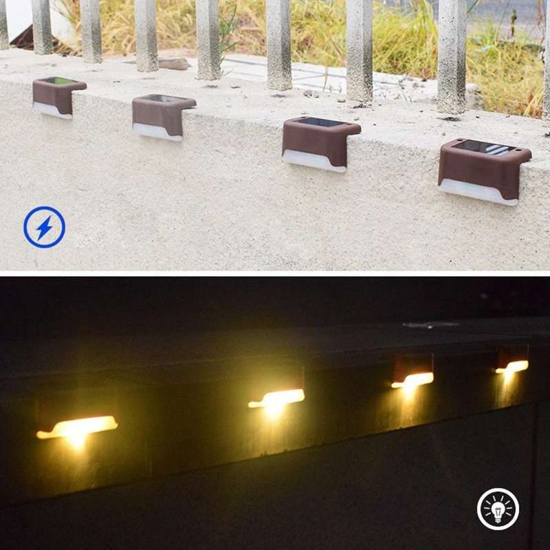 12 PCS Solar Powered LED Outdoor Stairway Light IP65 Waterproof Garden Lamp, Warm White Light(Brown)