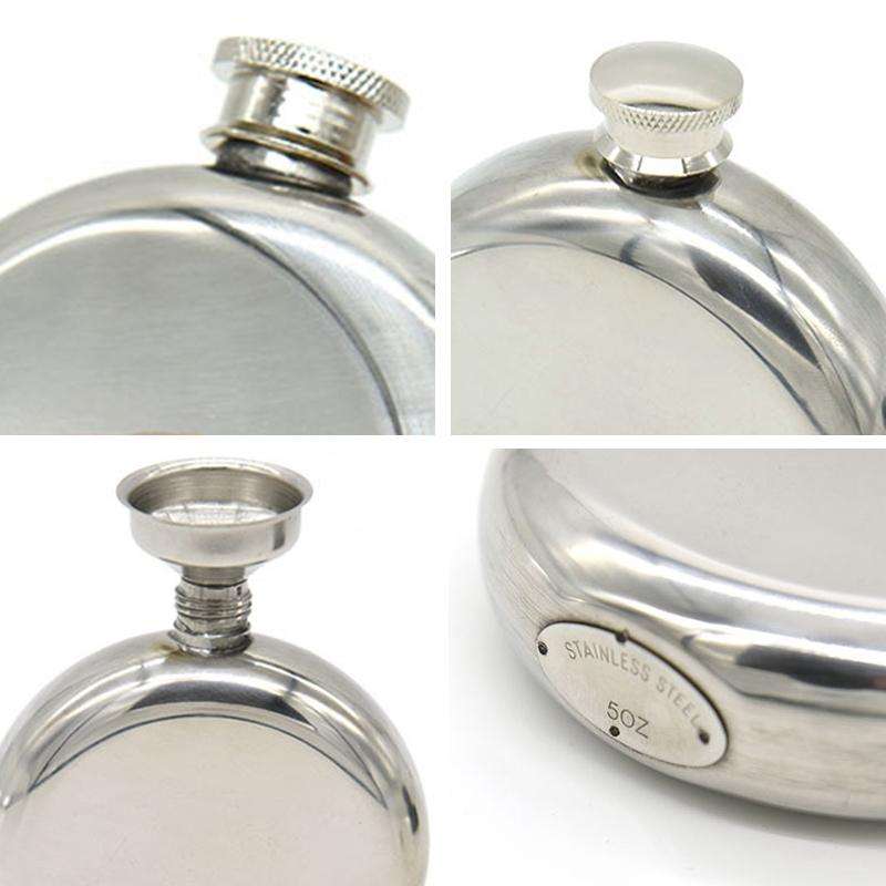 140mL(5oz) Men Mirror Handy Hip Flask Stainless Steel Portable Round Jug (With Small Funnel)(Silver)