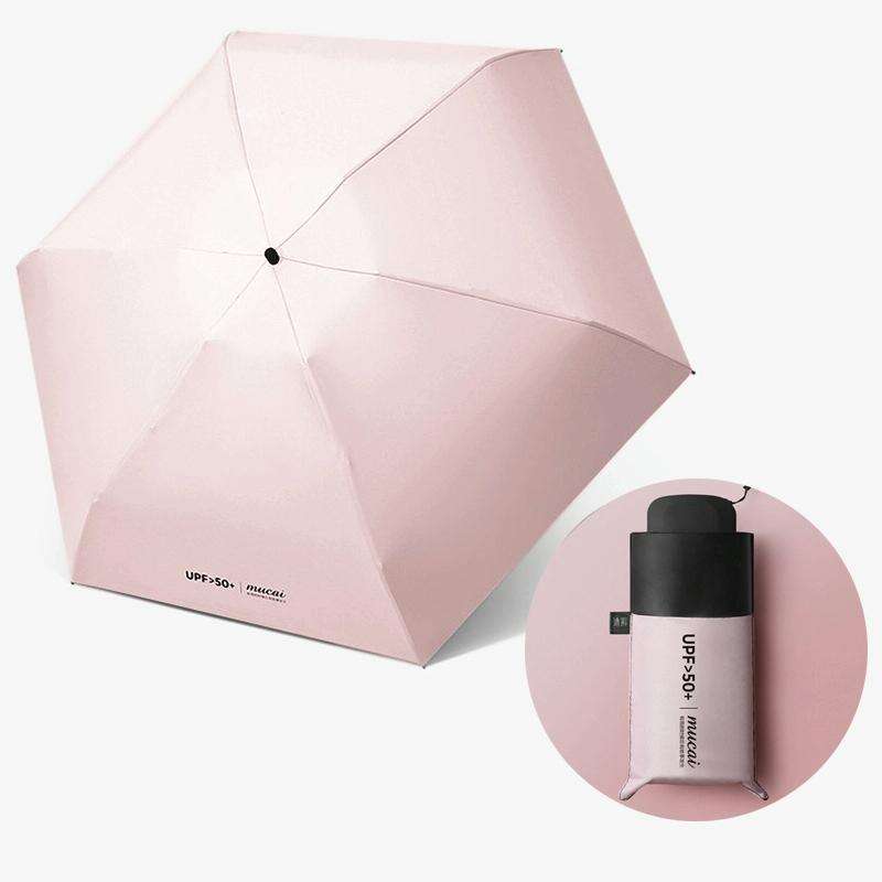 Mini Portable Umbrella Rain Women Windproof Durable 5 Folding Sun Umbrellas(Pink)