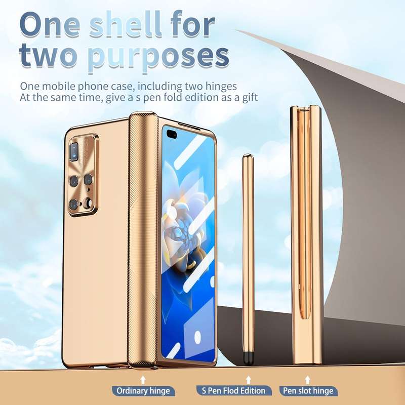 For Huawei Mate X2 Electroplating Hinged Folding Phone Case with S Pen Fold Edtion(Gold)