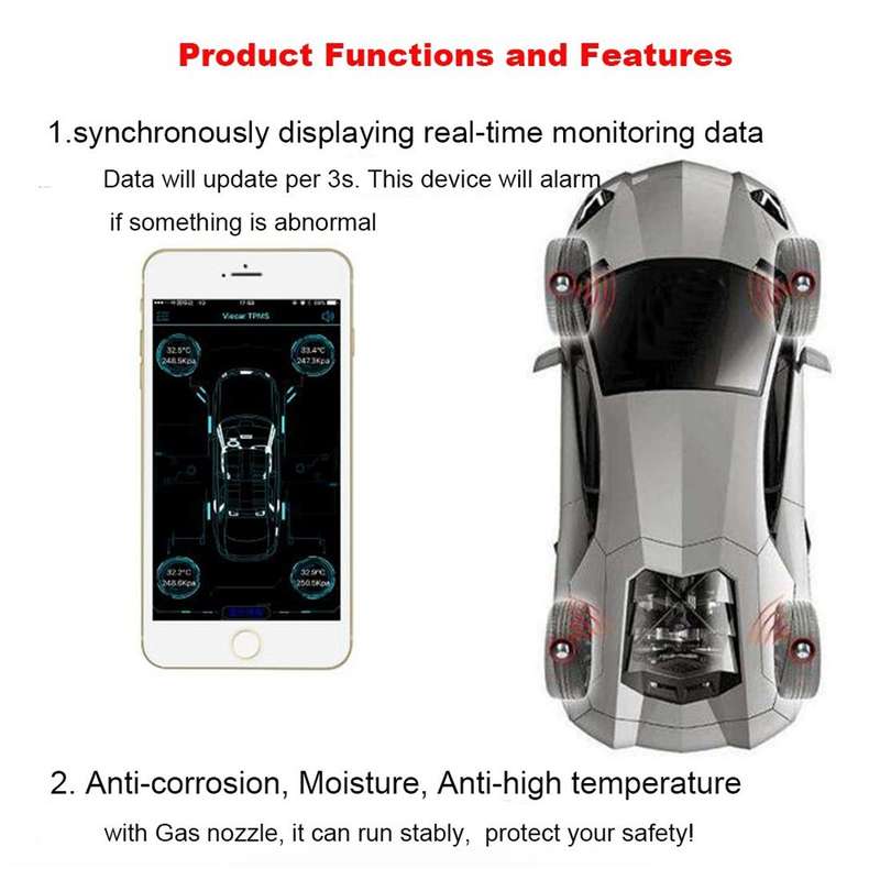 VC601 TPMS 4 Built-in Sensors Tire Pressure Monitoring Alarming System Diagnostic-tool with Bluet...