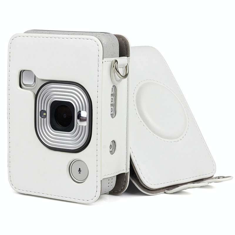 Full Body Camera Retro PU Leather Case Bag with Strap for FUJIFILM instax mini Liplay (White)