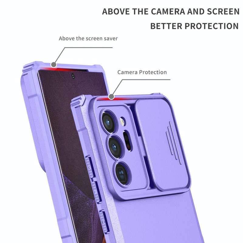 For Samsung Galaxy Note20 Ultra Stereoscopic Holder Sliding Camshield Phone Case(Purple)