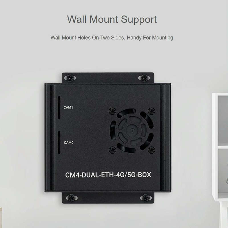 Waveshare Dual Gigabit Ethernet 5G/4G Computer Box with Cooling Fan for Raspberry Pi CM4(US Plug)