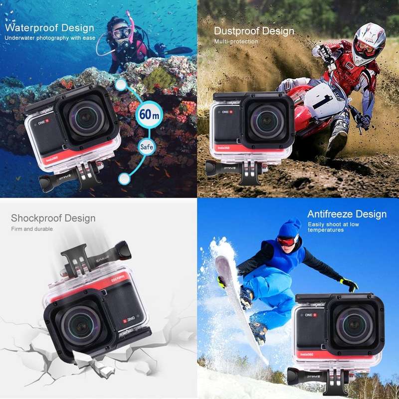 PULUZ 60m Underwater Depth Diving Case Waterproof Camera Housing for Insta360 ONE R 4K Wide-angle...