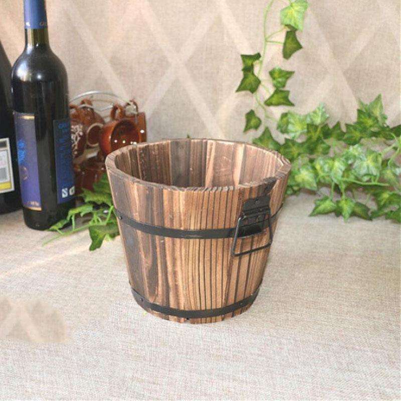 Balcony Vegetable Succulent Carbonized Wood Flower Pot Retro Small Wooden Bucket Home Decoration,...