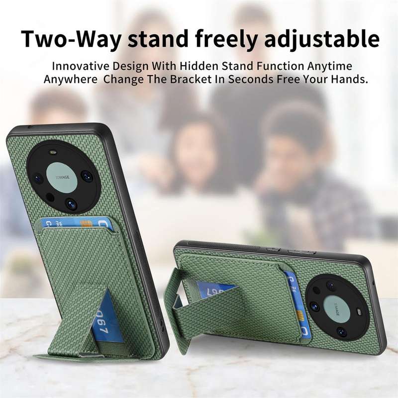 For Honor X9A Carbon Fiber Card Bag Fold Stand Phone Case(Green)