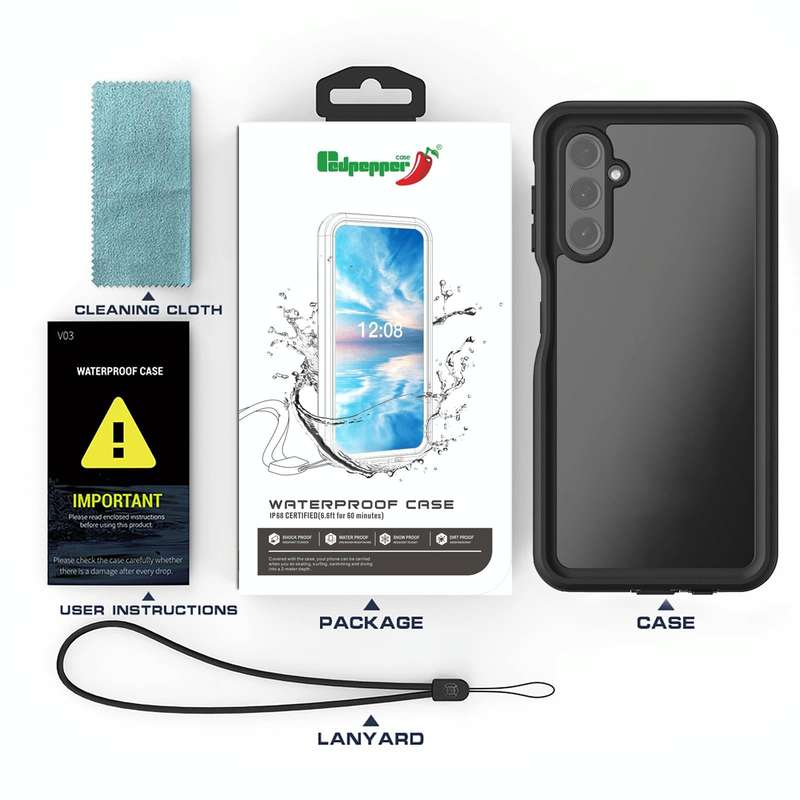 For Samsung Galaxy A14 5G RedPepper 360 Full Body Rugged Waterproof Phone Case(Black)