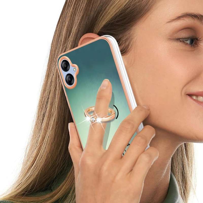 For Samsung Galaxy A04e Electroplating Dual-side IMD Phone Case with Ring Holder(Smile)