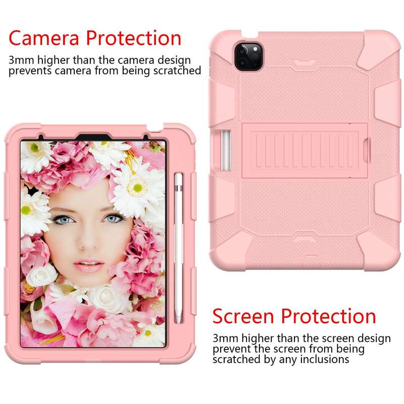 For iPad Air 2022 / 2020 10.9 Shockproof Two-Color Silicone Protective Case with Holder(Rose Gold...
