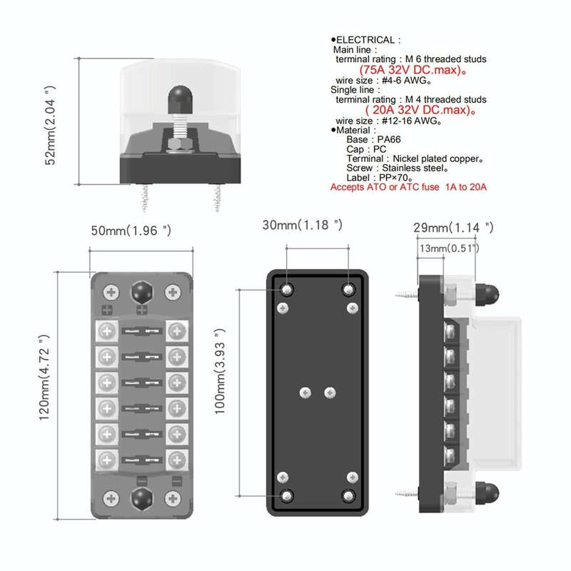 CS-978A1 FB1901 1 In 6 Out Independent Positive Negative Fuse Box without Fuse Piece for Auto Car...