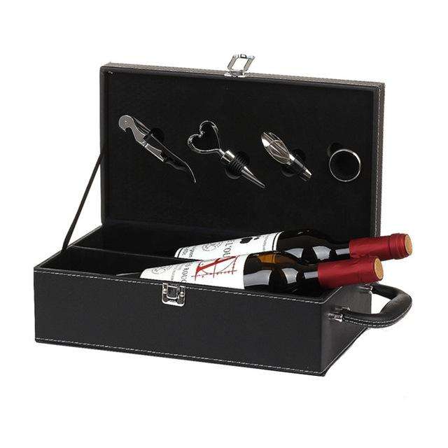Wine Gift Box Double Stick with Tools Wine Gift Box Leather Box(Black)