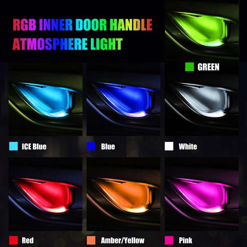 4 PCS Universal Car Colorful LED Inner Handle Light Atmosphere Lights Decorative Lamp DC12V / 0.5...