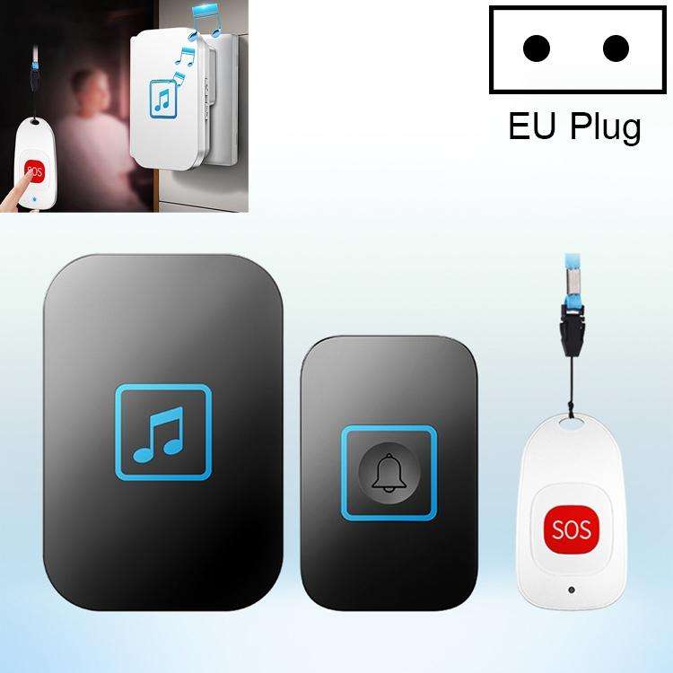 CACAZI C86 Wireless SOS Pager Doorbell Old man Child Emergency Alarm Remote Call Bell, EU Plug(Bl...
