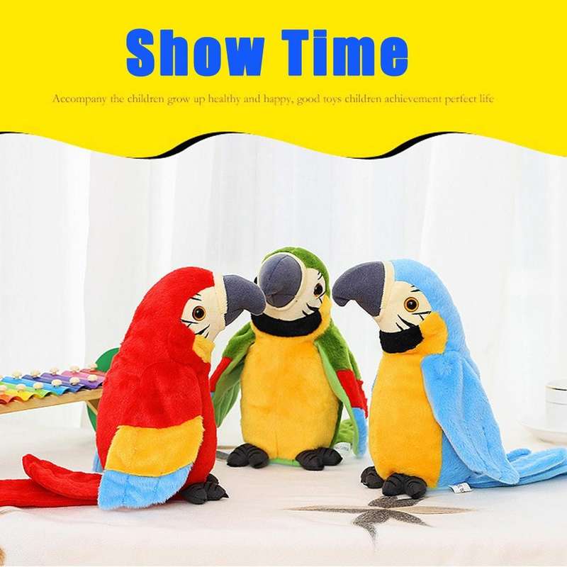 Plush Toy Parrots Recording Talking Parrots Will Twist the Fan Wings Children Toys, Size:Height 1...