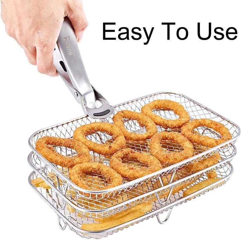 Air Fryer Accessories Three-Layer Steam Rack Stackable Dehydration Rack(Rectangle)