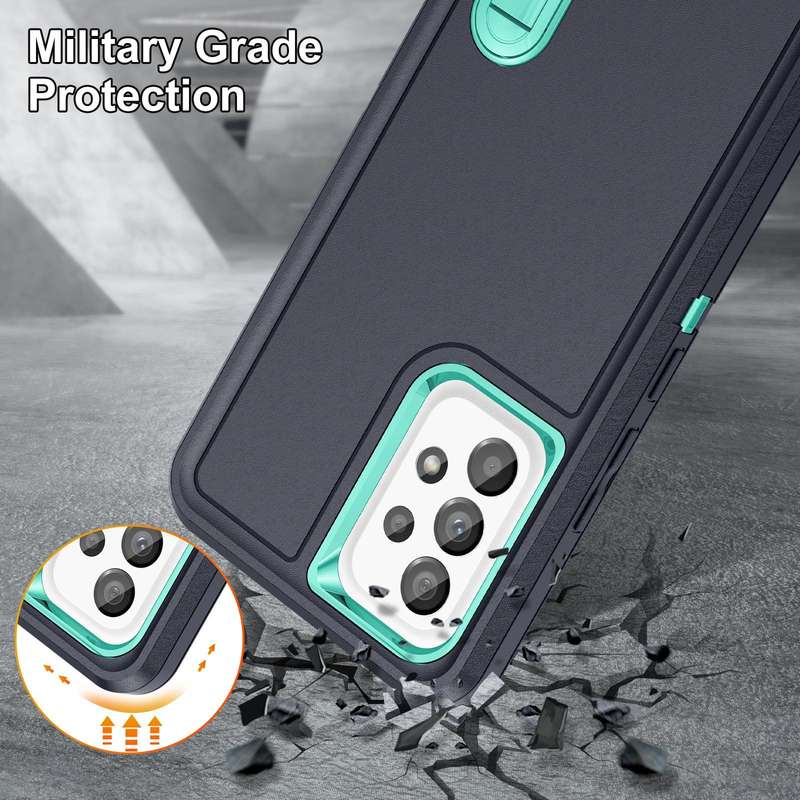 For Samsung Galaxy A53 3 in 1 Rugged Holder Phone Case(Dark Blue+Light Blue)