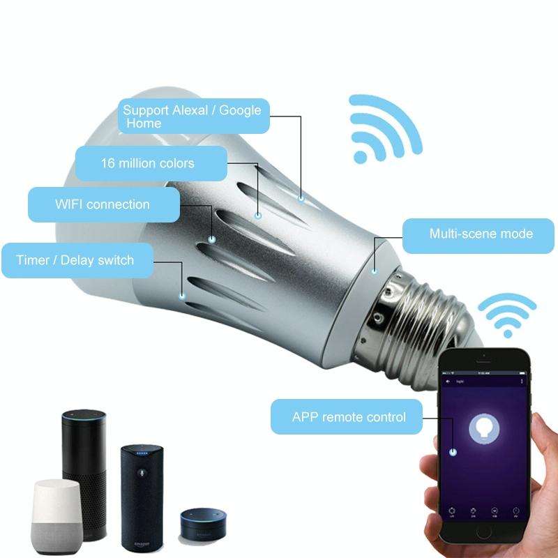 E27 7W White Light+RGB Smart LED Light Bulb, WiFi 2.4GHz Works with Alexa & Google Home, FCC / CE...