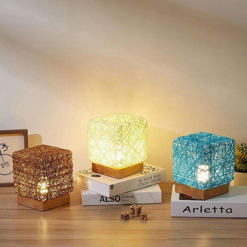 USB Square Sepak Takraw Table Lamp Bedroom Bedside Decorative Light, Spec: Button Switch+Base(Beige)