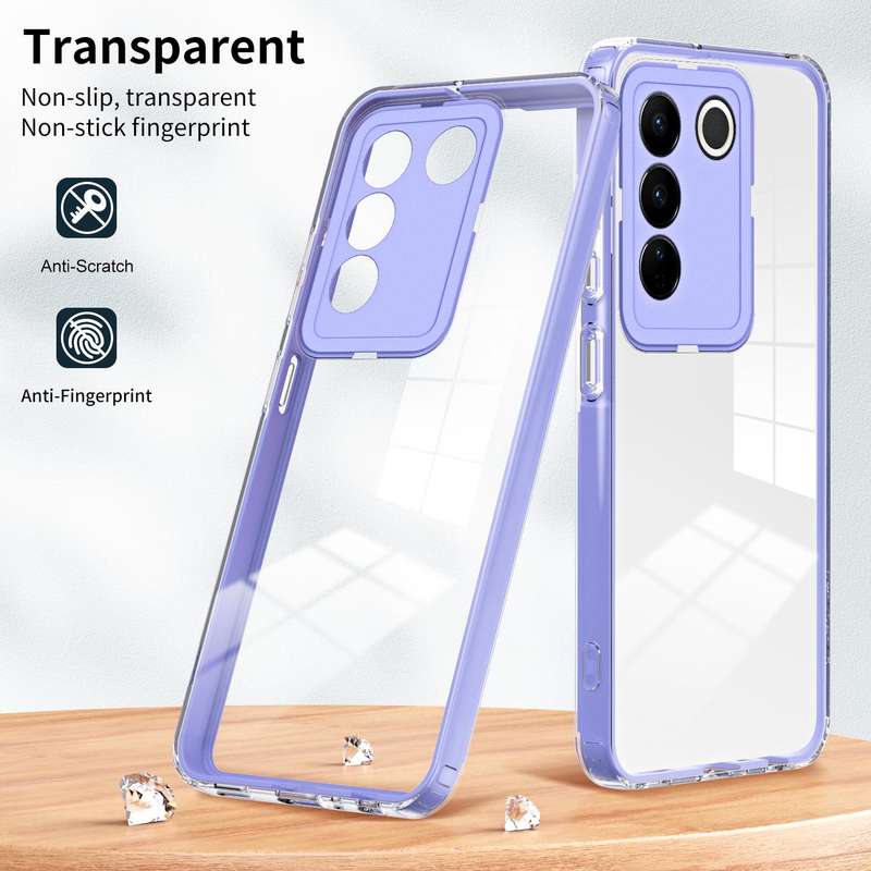 For vivo V27 3 in 1 Clear TPU Color PC Frame Phone Case(Purple)