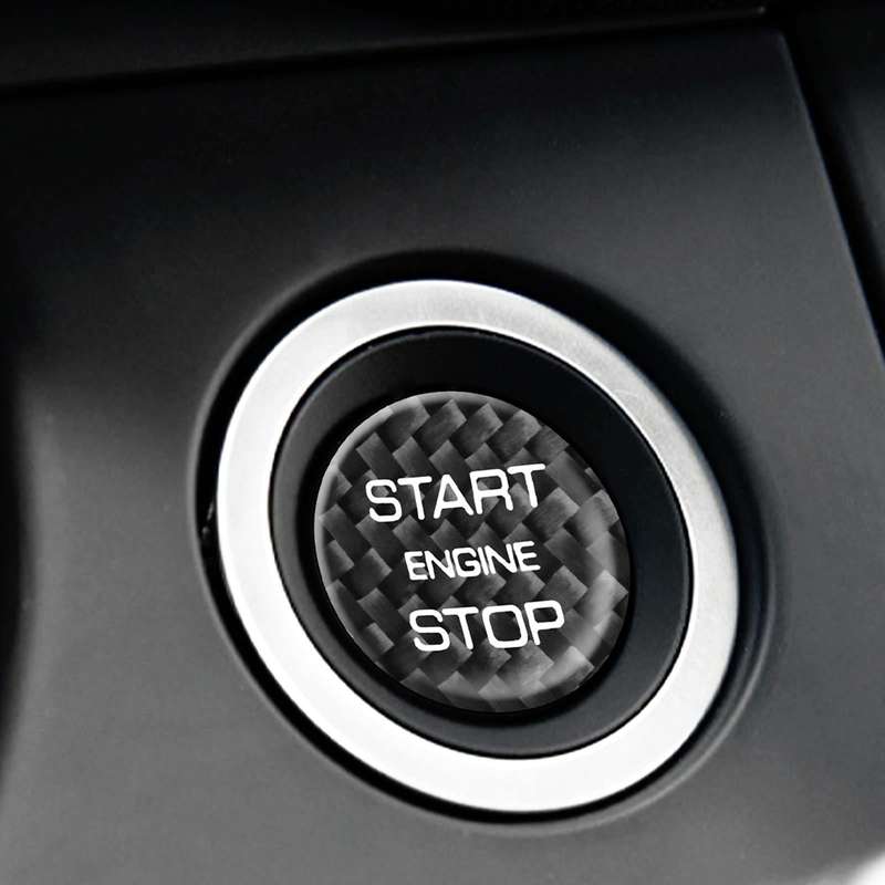 Car Carbon Fiber Engine Start Button Decorative Cover Trim for Land Rover Discovery 2016-2019 (Bl...