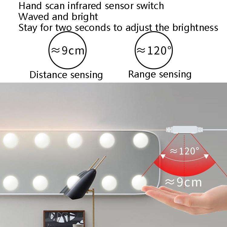 LED Makeup Mirror Light Beauty Fill Light Hand Sweep Sensor Mirror Front Light, Power source: 10 ...