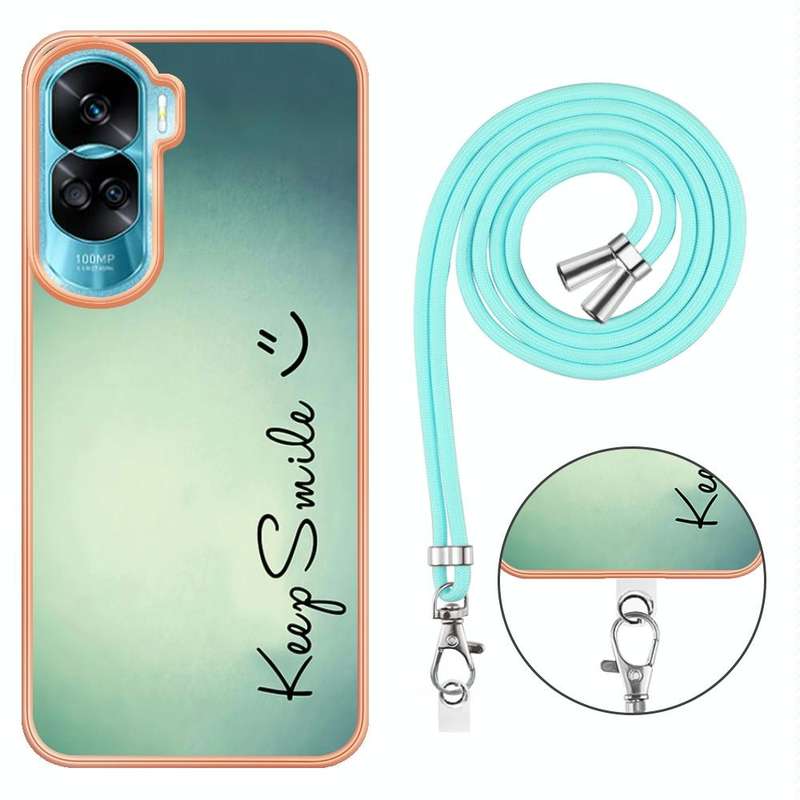 For Honor 90 Lite 5G Electroplating Dual-side IMD Phone Case with Lanyard(Smile)