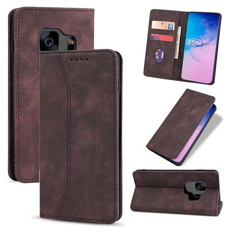 For Samsung Galaxy S9 Skin-feel Calfskin Texture Magnetic Dual-Fold Horizontal Flip Leather Case ...