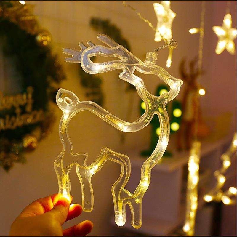 LED Curtain Lights Christmas Decoration Bell And Deer String Lights, Power Supply:USB & Battery B...