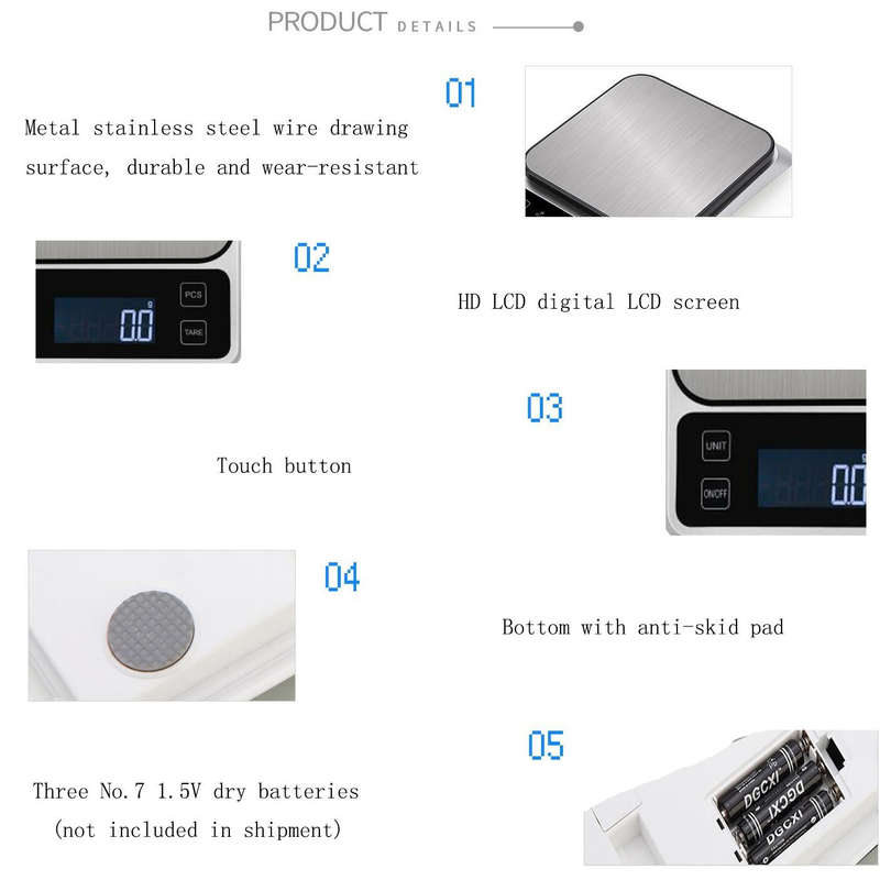 Stainless Steel Food Baking Scale Small Bench Scale Kitchen Electronic Scale English 5kg/0.1g