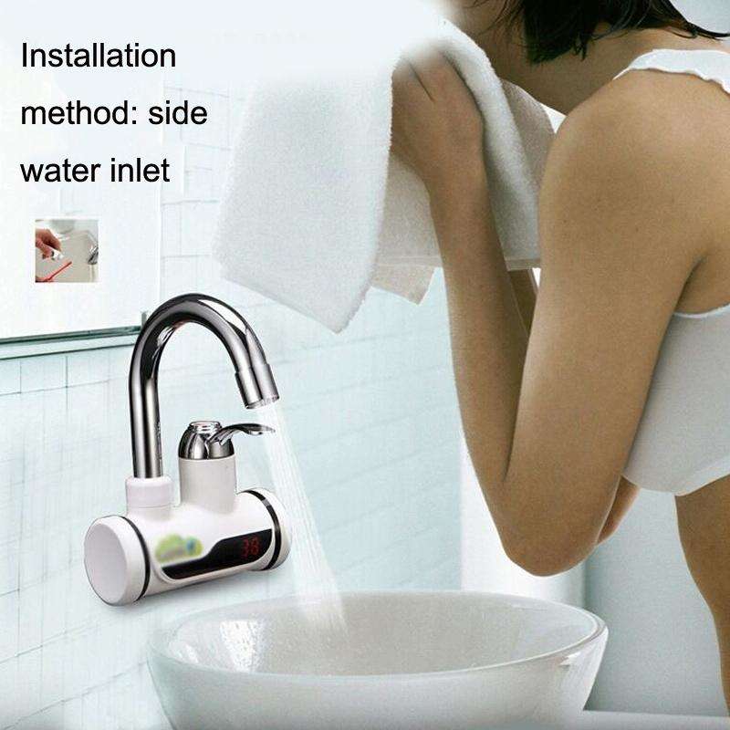 Kitchen Hot and Cold Dual-use Instant Faucets EU Plug, Style: Round Screen Type