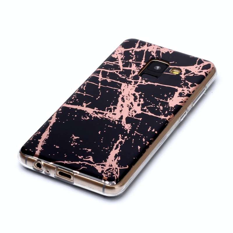 For Galaxy A8 (2018) Plating Marble Pattern Soft TPU Protective Case(Black Gold)