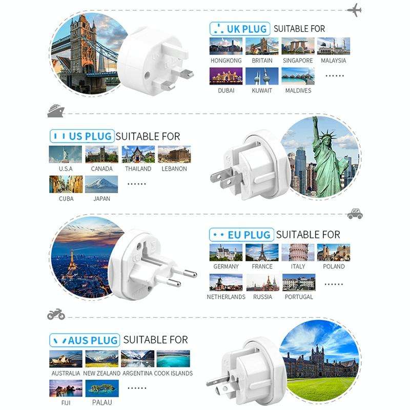 All in 1 EU + AU + UK + US Plug Travel Universal Adaptor(White)