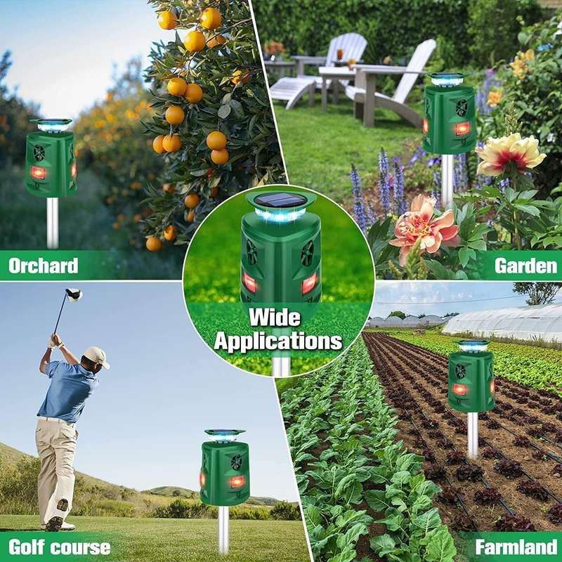 SK698 Solar Powered Animal Repeller 360 Degree Strobe Light Bird Repeller Ultrasonic Rat Repeller...
