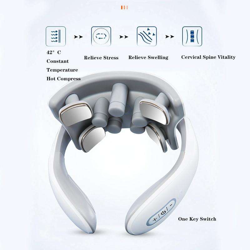 H88 Four Head Neck and Shoulder Massager Vibration Hot compress Physiotherapy Instrument(White)
