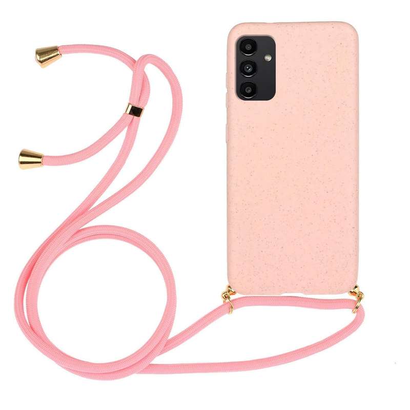 For Samsung Galaxy A13 Wheat Straw Material + TPU Protective Case with Lanyard(Pink)