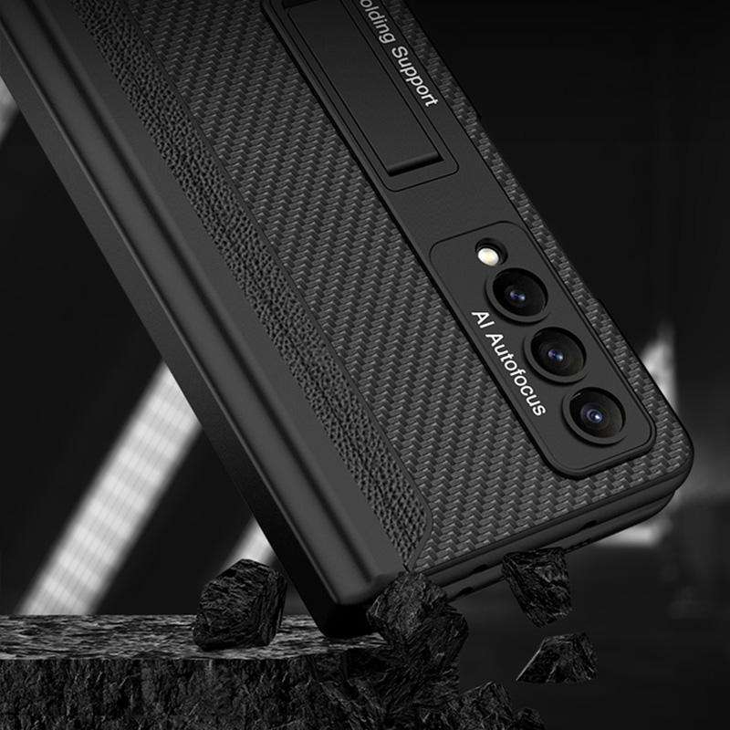 For Samsung Galaxy Z Fold4 GKK Integrated Magnetic Flip Plain Leather Phone Case with Pen Box(Black)