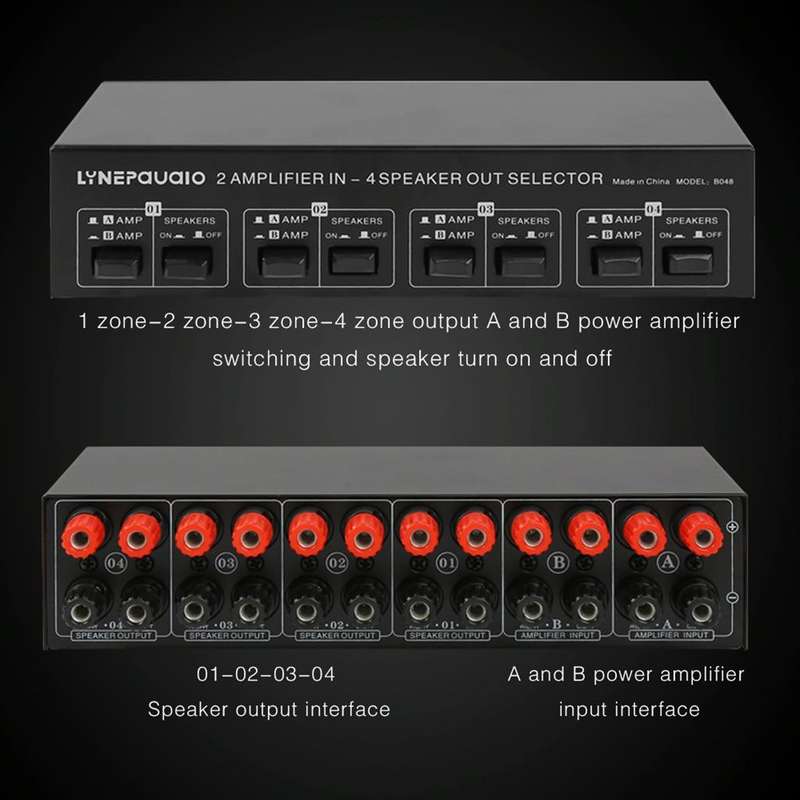 2-in 4-out Power Amplifier Speaker Switcher Splitter Comparator 300W Per Channel Without Loss Of ...