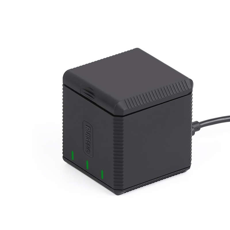 RUIGPRO USB Triple Batteries Housing Charger Box with Cable & Indicator Light for GoPro HERO9 Bla...