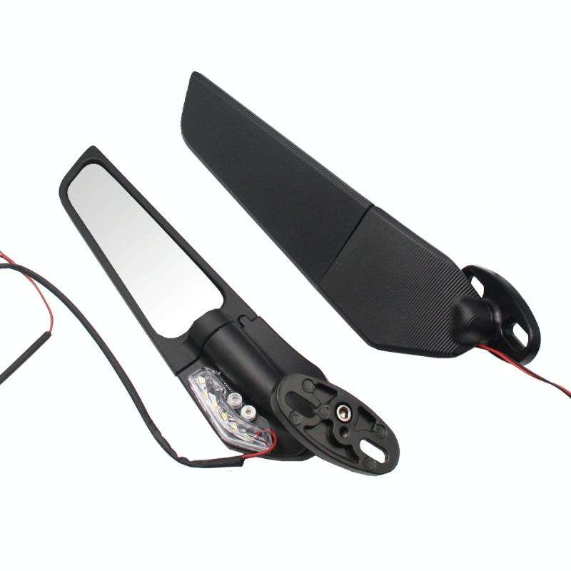 Fixed Wind Wing Rearview Mirror Spoiler with Light Motorcycle Modification