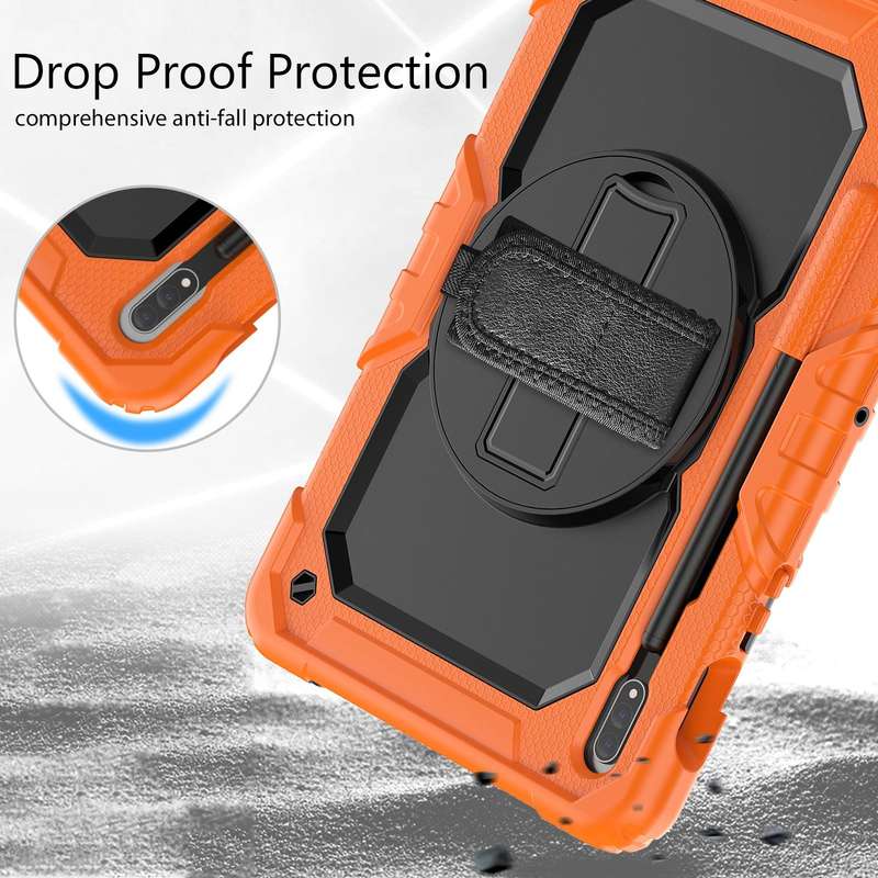 For Samsung Galaxy Tab S8 11 inch SM-X700 Silicone + PC Tablet Case with Shoulder Strap(Orange+Bl...