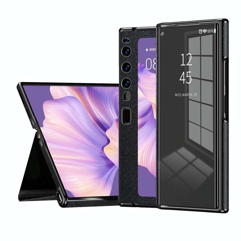 For Huawei Mate Xs 2 Side Frame Stick Leather Magnetic Phone Case(Cross Texture Black)