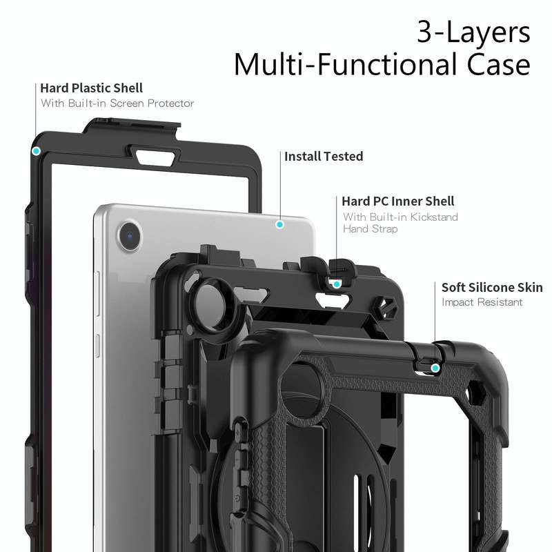 For Lenovo Tab M8 4th Gen Silicone Hybrid PC Tablet Case with Shoulder Strap(Black)