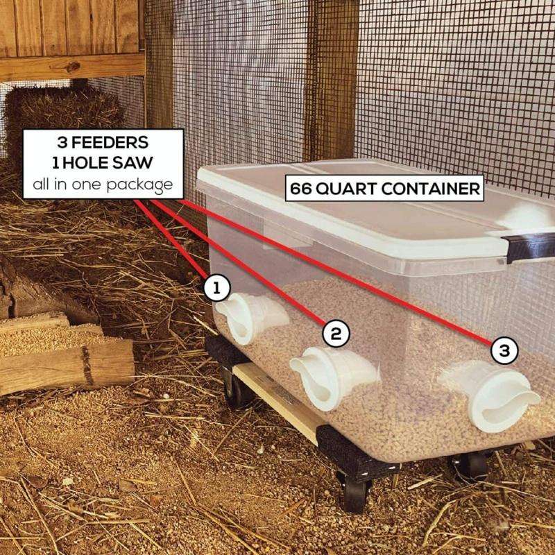 DIY Chicken Feeders Automatic Poultry Feeders Kit for Buckets, Barrels, Troughs, Spec: 4pcs/set O...