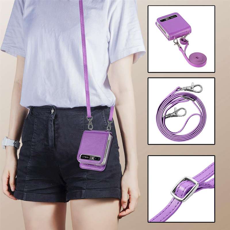 For Samsung Galaxy Z Flip 5G Diagonal Lanyard Embossed Card Phone Case(Purple)