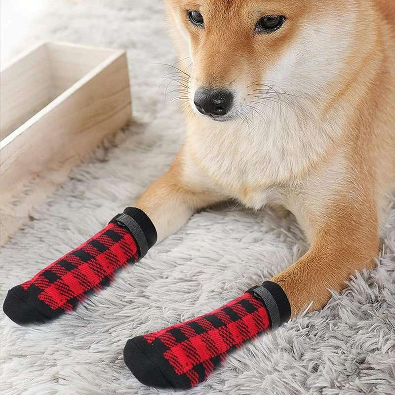 4pcs Dog Knitted Breathable Footwear Outdoor Non-slip Pet Socks, Size: S(Black)