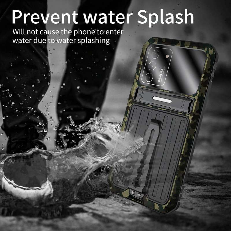 For Samsung Galaxy S21 5G Armor Shockproof Splash-proof Dust-proof Phone Case with Holder(Camoufl...