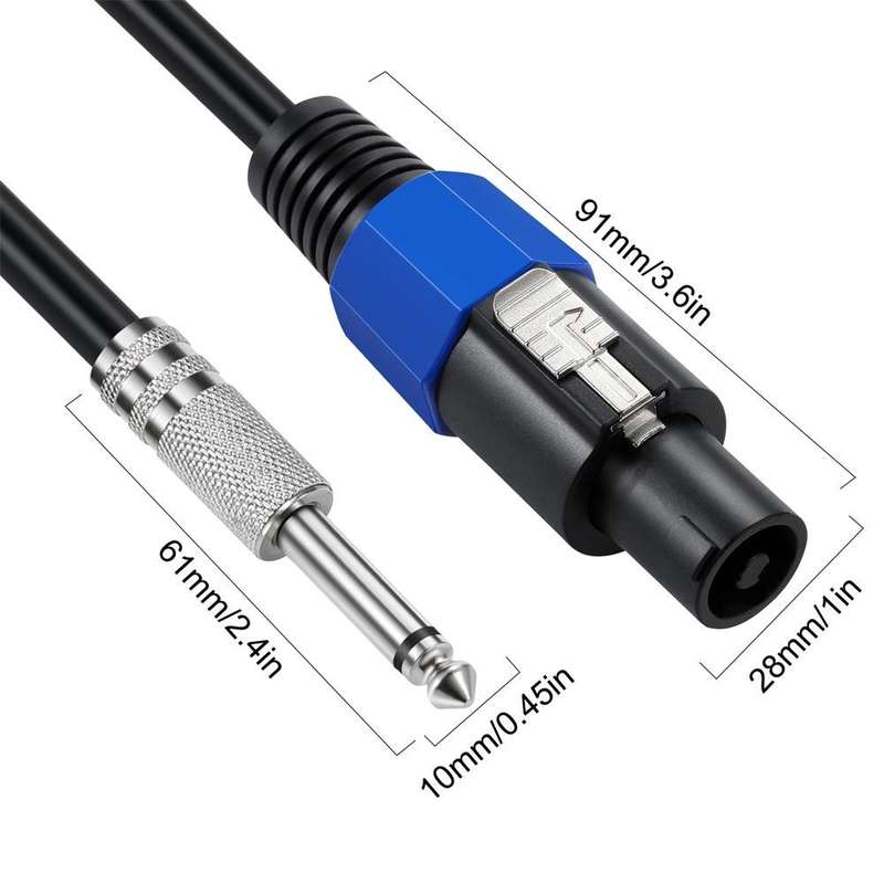 JUNSUNMAY Speakon Male to 6.35mm Male Audio Speaker Adapter Cable with Snap Lock, Length:10FT